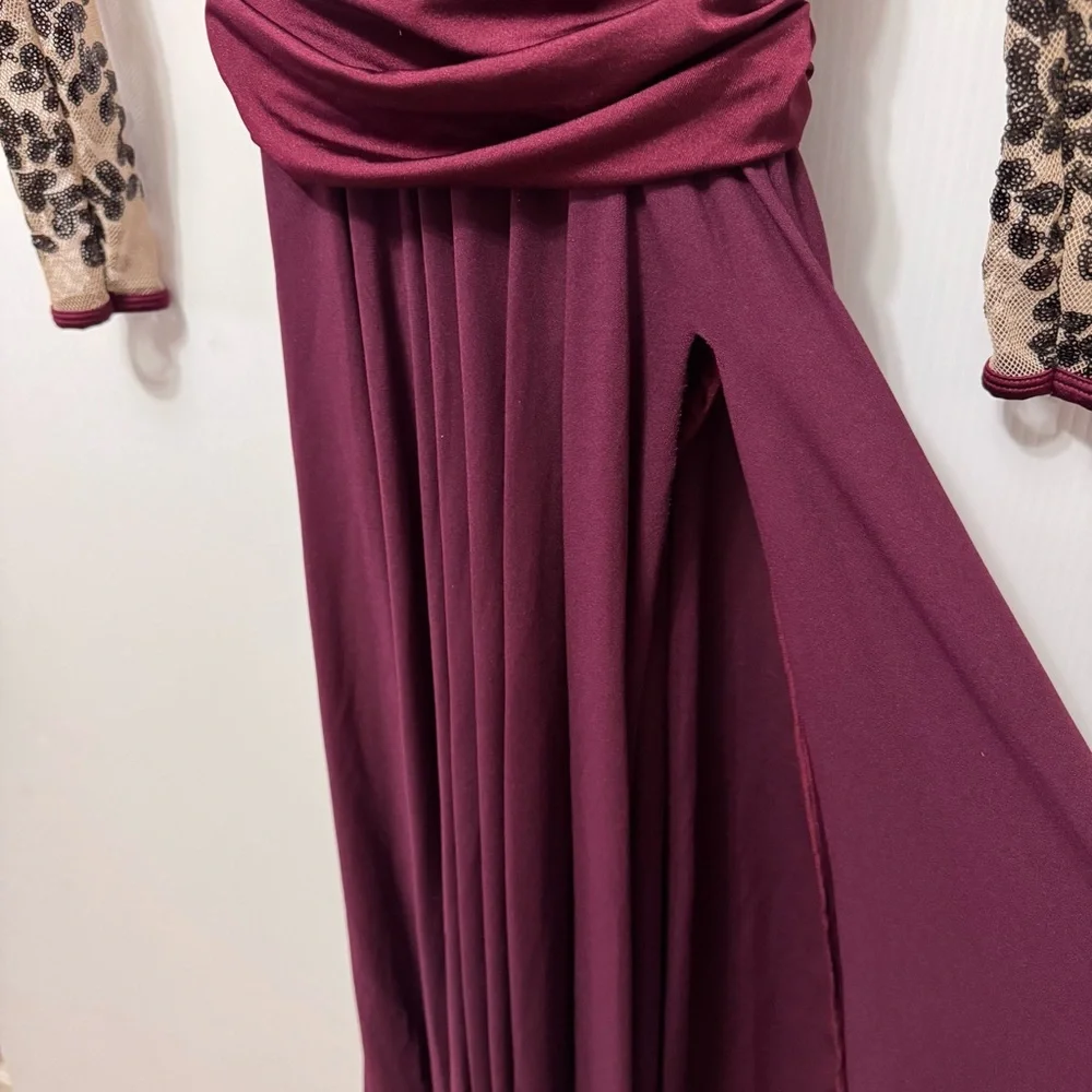 Curtain Call Dance Costume Burgundy and Black Sequin Mesh Top Child’s Large